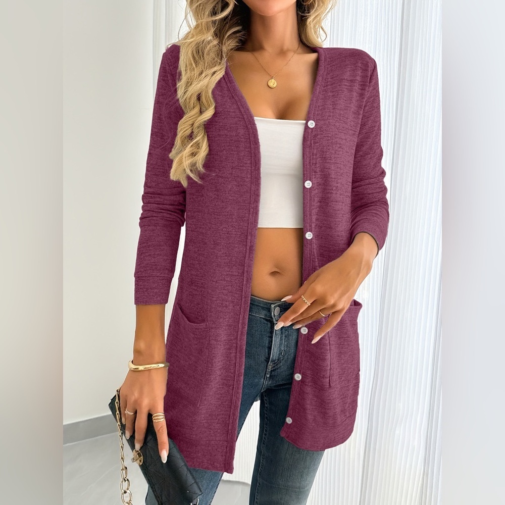 Open Front Longline Cardigan with Side Pockets - Picture 10 of 12